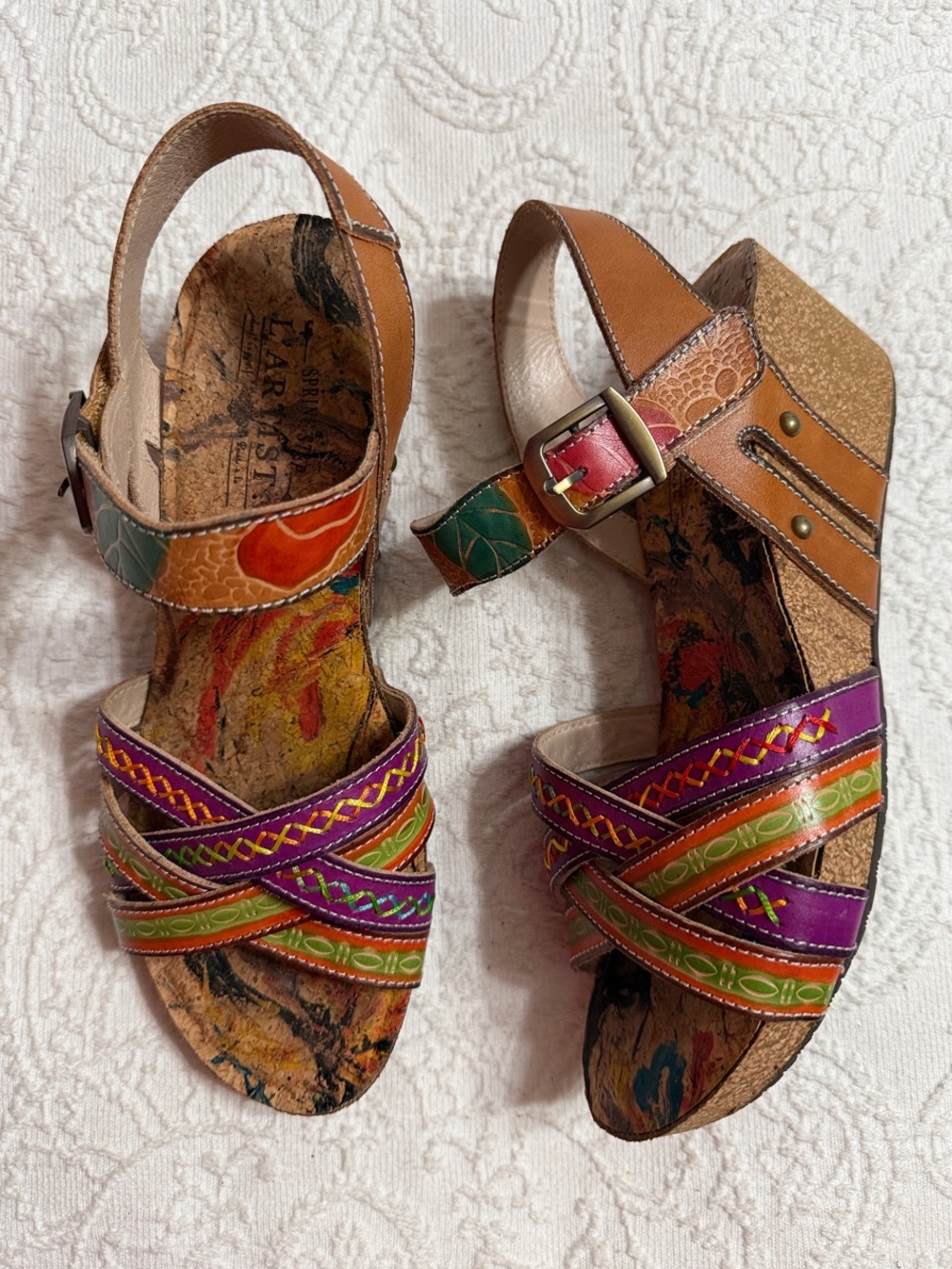 L'ATISTE Size 39/8.5M Multicolor Wedge Sandals